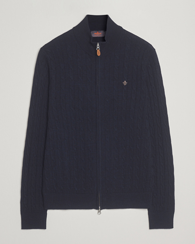 Herr | Morris | Morris Merino Cable Zip Cardigan Navy