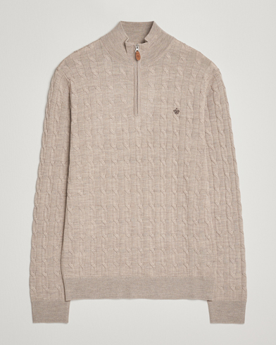 Herr | Morris | Morris Merino Cable Half Zip Khaki