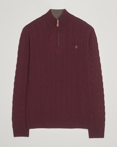 Herr | Morris | Morris Merino Cable Half Zip Wine Red