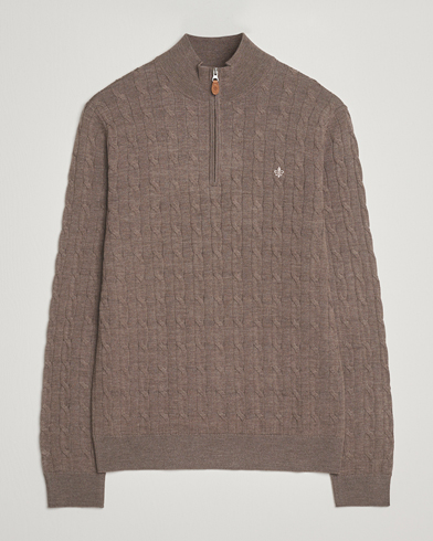 Herr | Morris | Morris Merino Cable Half Zip Light Brown