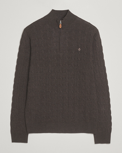 Herr | Morris | Morris Merino Cable Half Zip Dark Brown