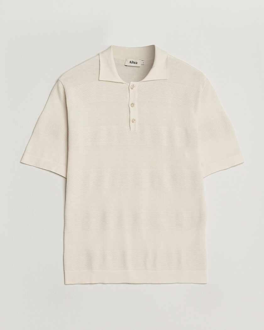 Altea Block Stripe Knitted Polo Off White – Vit