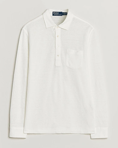 Polo Ralph Lauren Long Sleeve Linen Polo Deckwash White – Vit