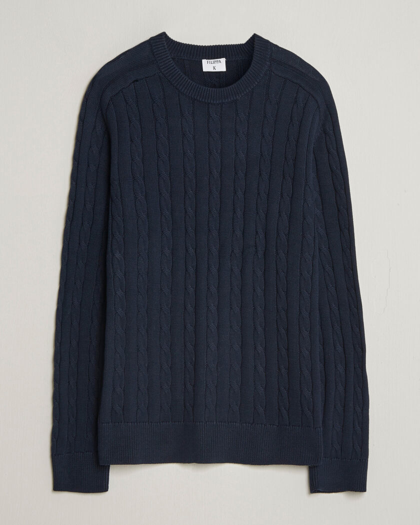 Filippa K Cotton Cable Crew Neck Sweater Navy – Blå