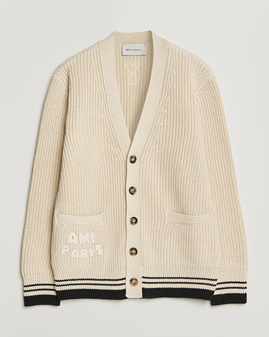 AMI Wool/Cotton Ribbed Cardigan Creme – Vit