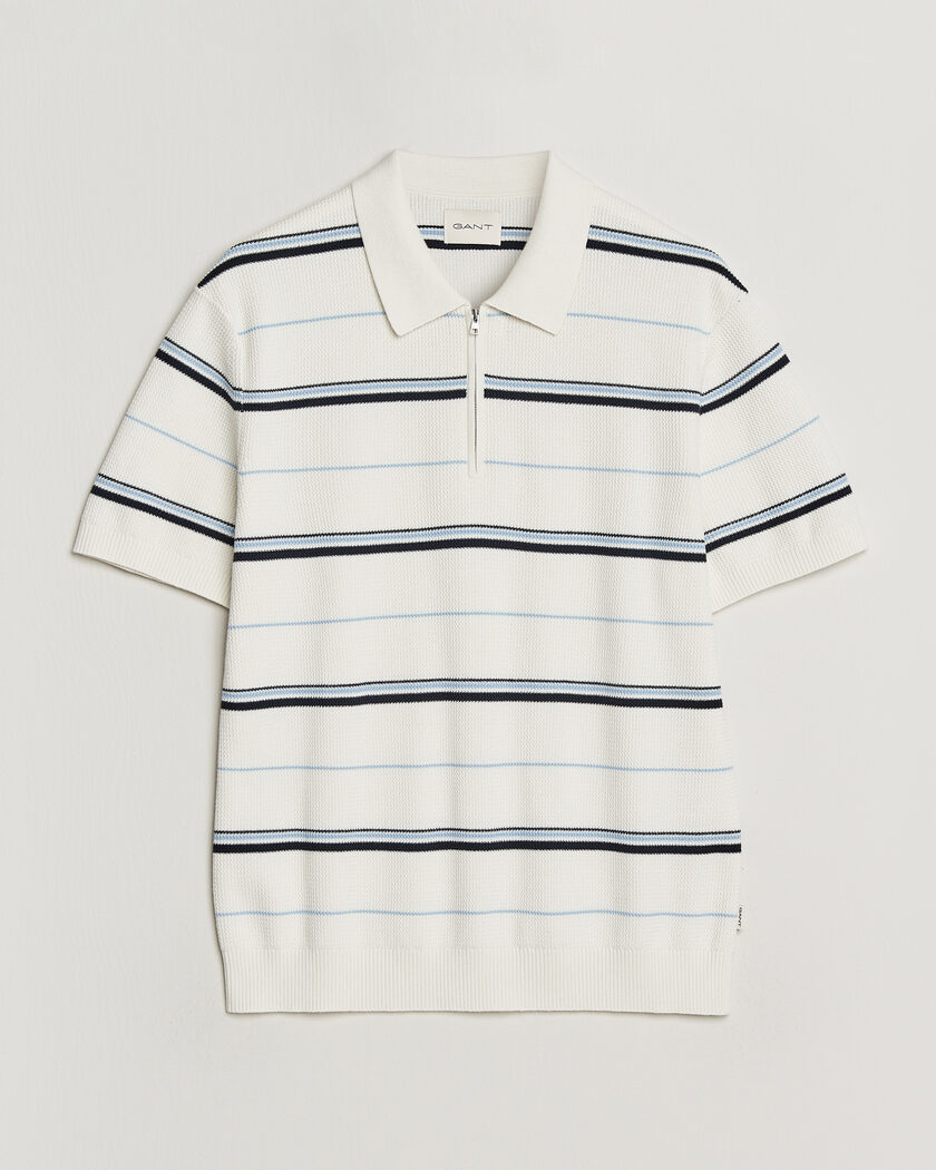 Gant Striped Knitted Polo Eggshell – Vit