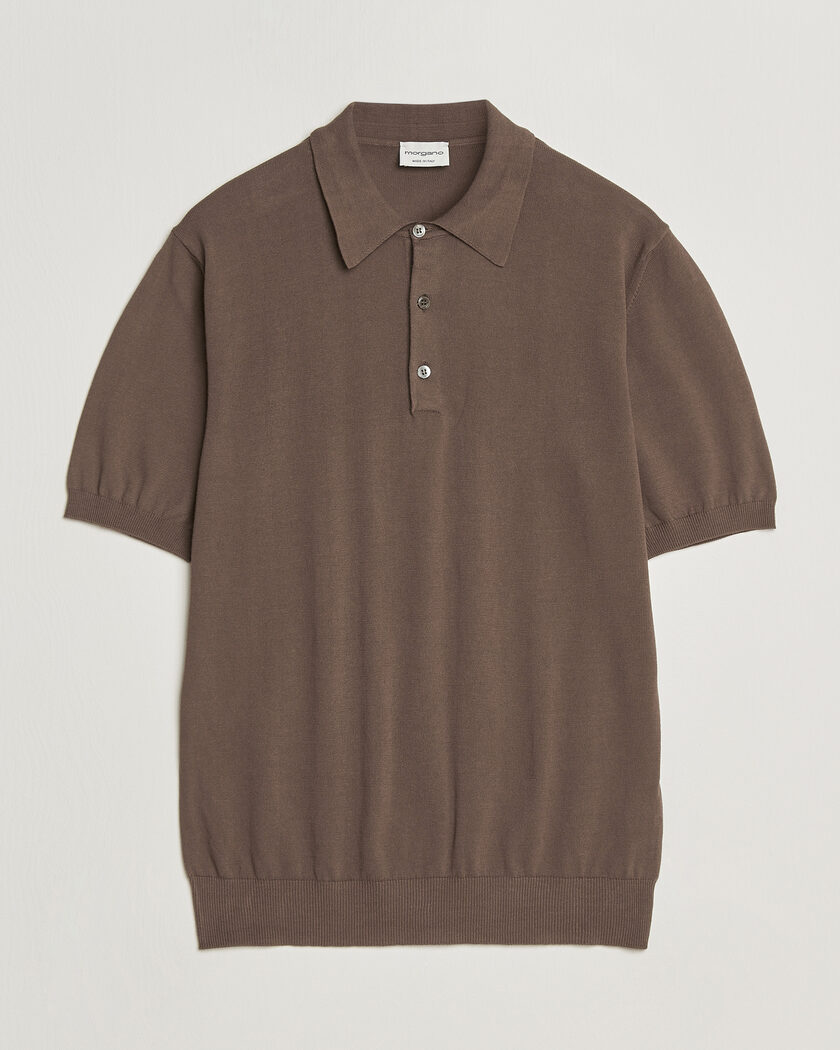 Morgano Knitted Cotton Crepe Polo Brown – Brun