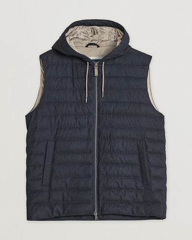 Herr | Pre-owned | Herno Hooded Flannel Cashmere & Silk Vest Navy 52