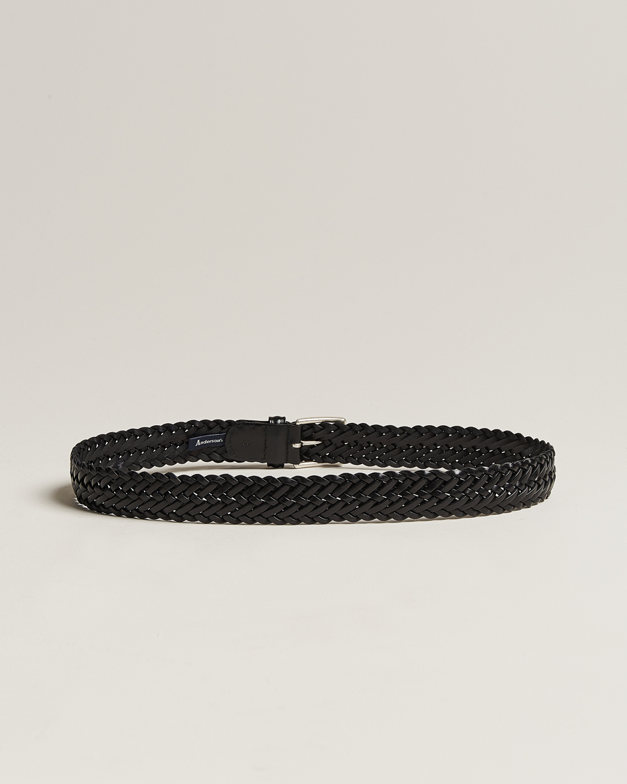 Herr | Flätade bälten | Anderson\'s | Woven Leather 3,5 cm Belt Tanned Black