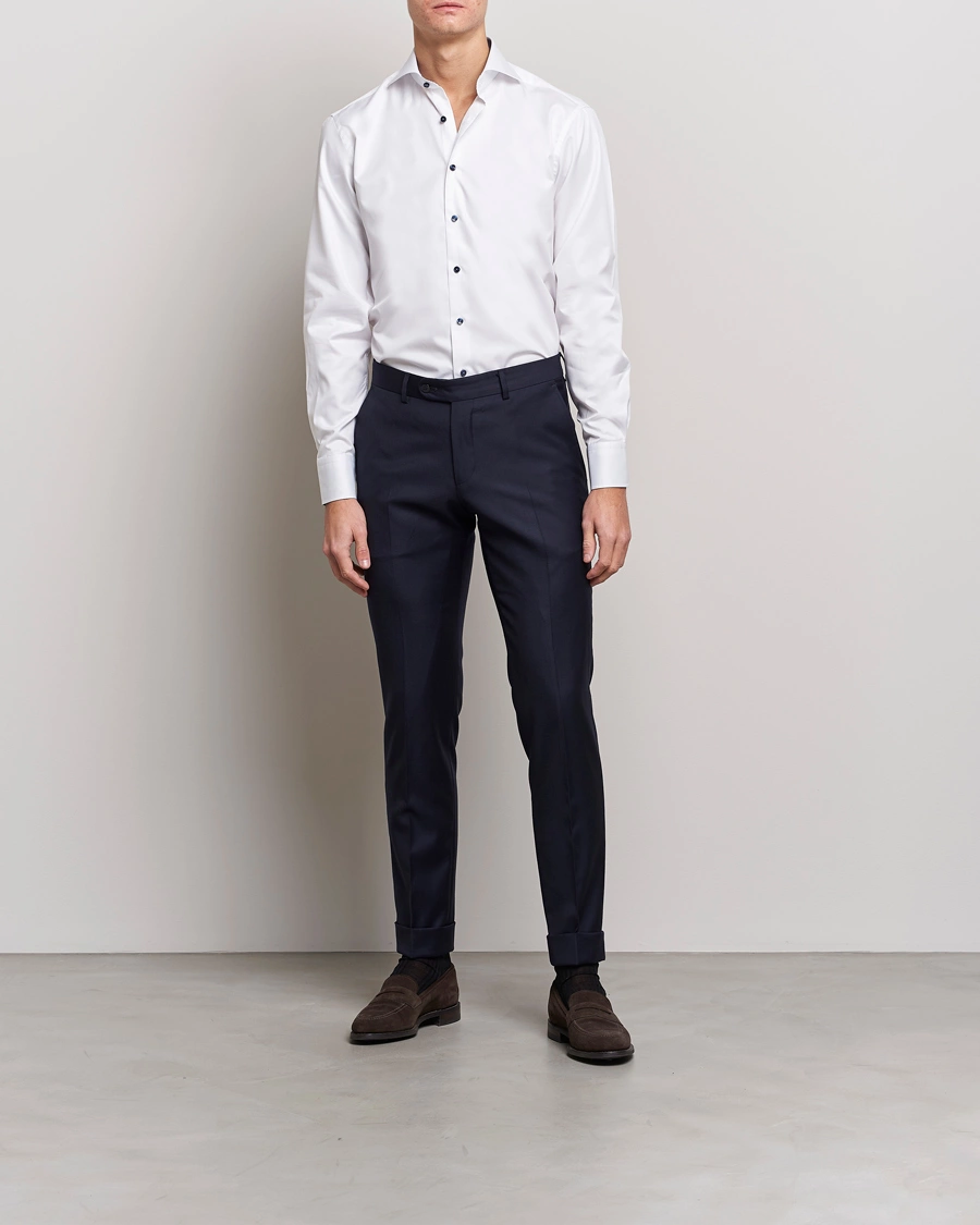 Herr | Businesskjortor | Stenströms | Fitted Body Contrast Shirt White