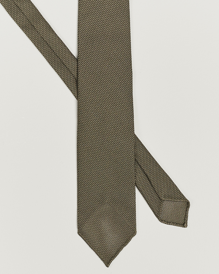 Herr | Accessoarer | Drake\'s | Silk Grenadine Handrolled 8 cm Tie Khaki