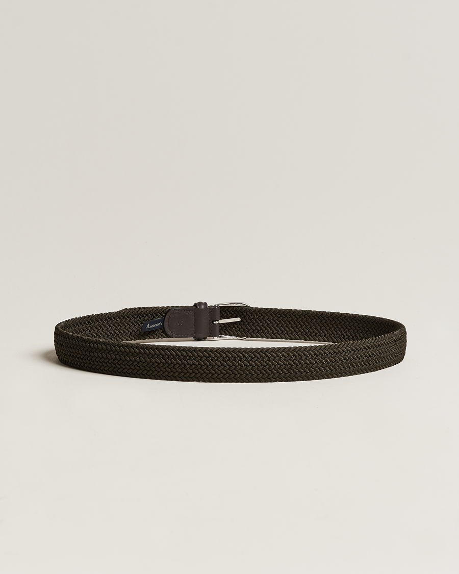 Herr | Anderson's | Anderson\'s | Stretch Woven 3,5 cm Belt Green