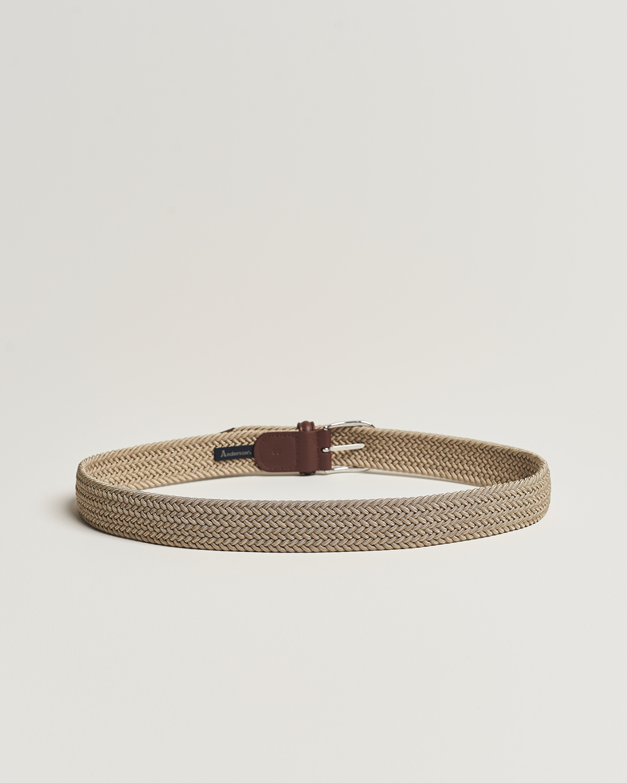 Herr | Bälten | Anderson's | Stretch Woven 3,5 cm Belt Beige