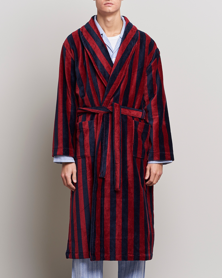 Herr | Till den hemmakära | Derek Rose | Cotton Velour Striped Gown Red/Blue