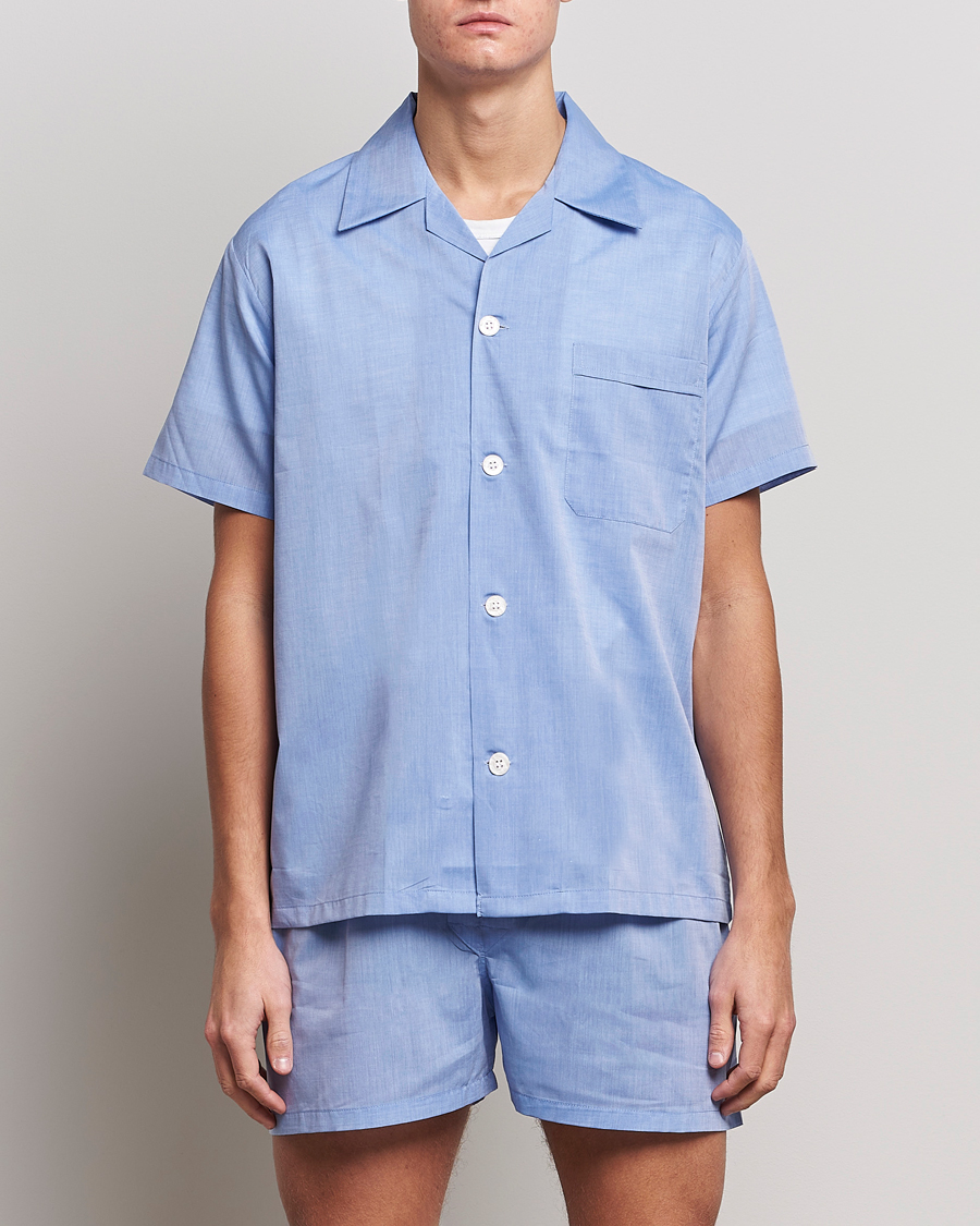 Herr | Loungewear | Derek Rose | Shortie Cotton Pyjama Set Blue