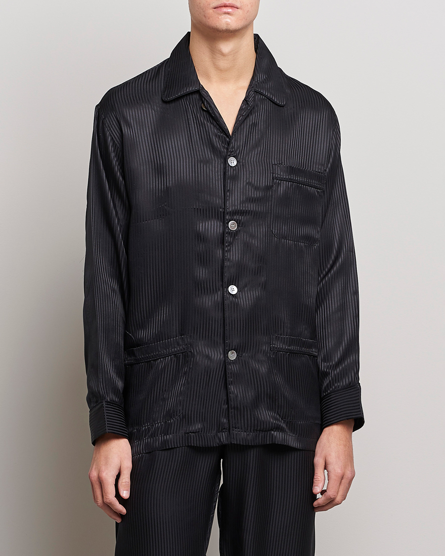 Herr | Till den hemmakära | Derek Rose | Striped Silk Pyjama Set Black