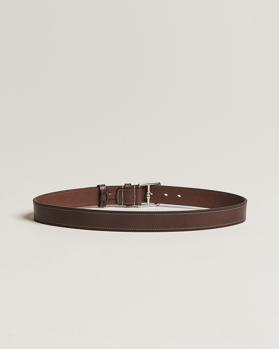Herr | Släta bälten | Anderson\'s | Bridle Stiched 3,5 cm Leather Belt Brown