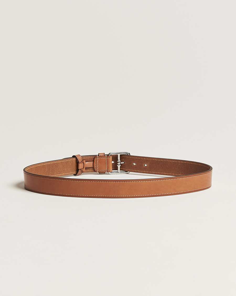 Herr | Släta bälten | Anderson\'s | Bridle Stiched 3,5 cm Leather Belt Tan