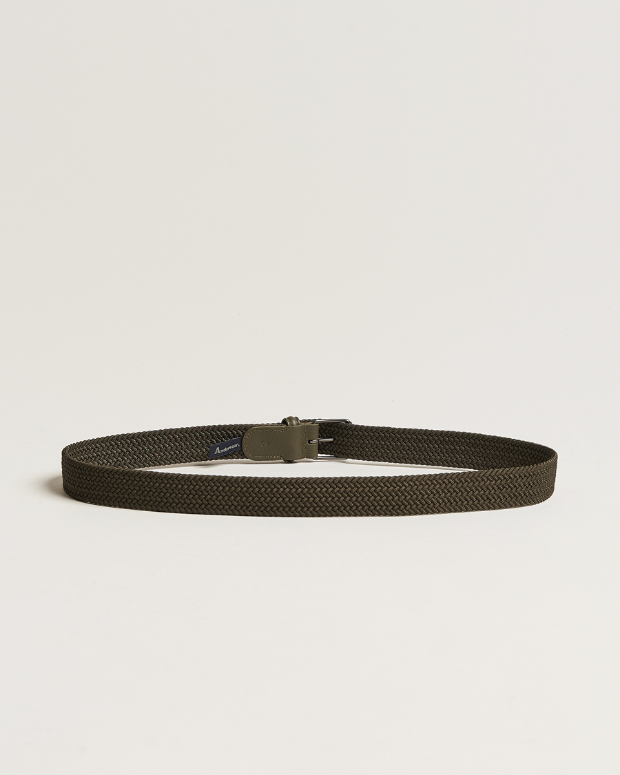 Herr | Flätade bälten | Anderson\'s | Elastic Woven 3 cm Belt Military Green