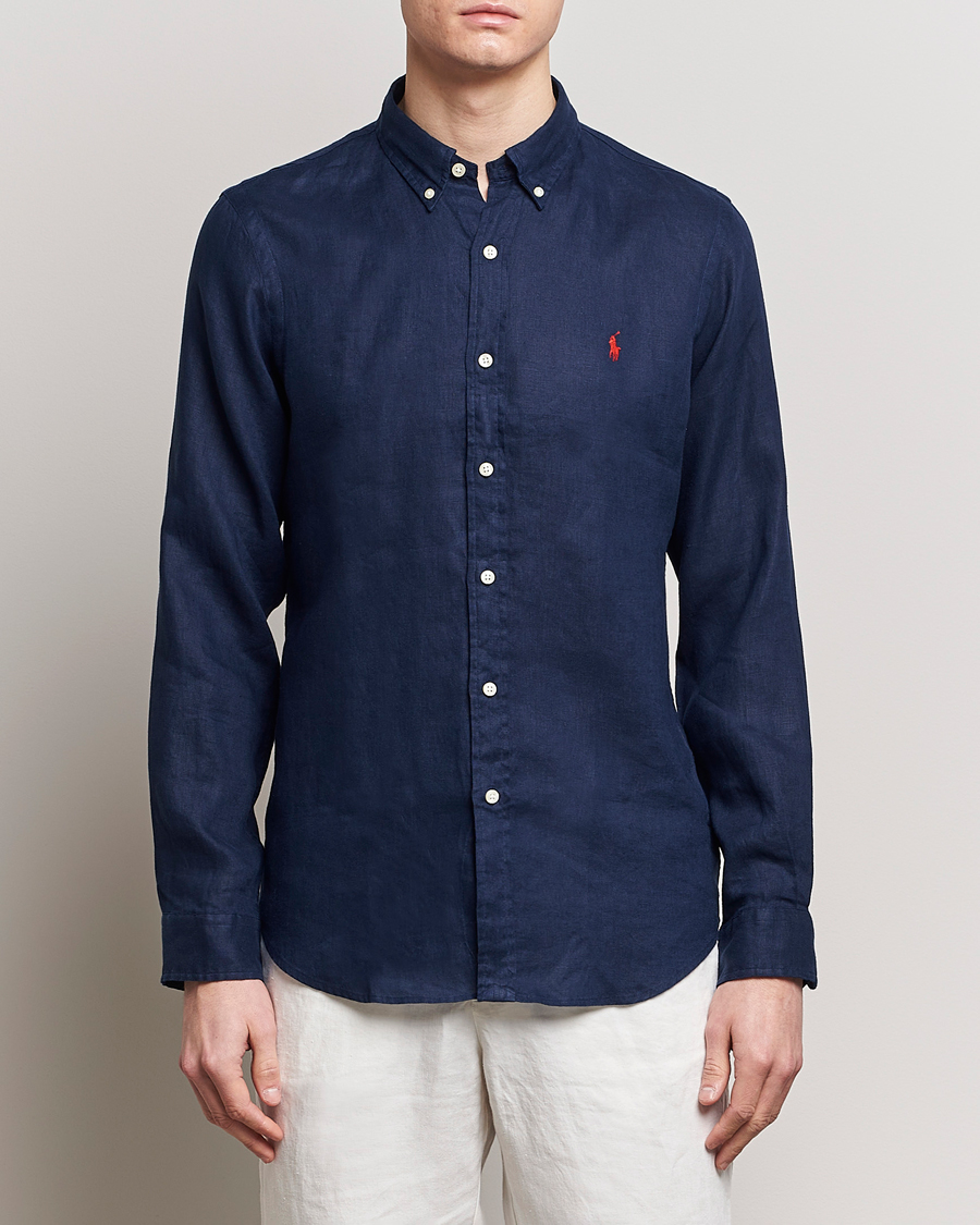 Herr | Polo Ralph Lauren | Polo Ralph Lauren | Slim Fit Linen Button Down Shirt Newport Navy