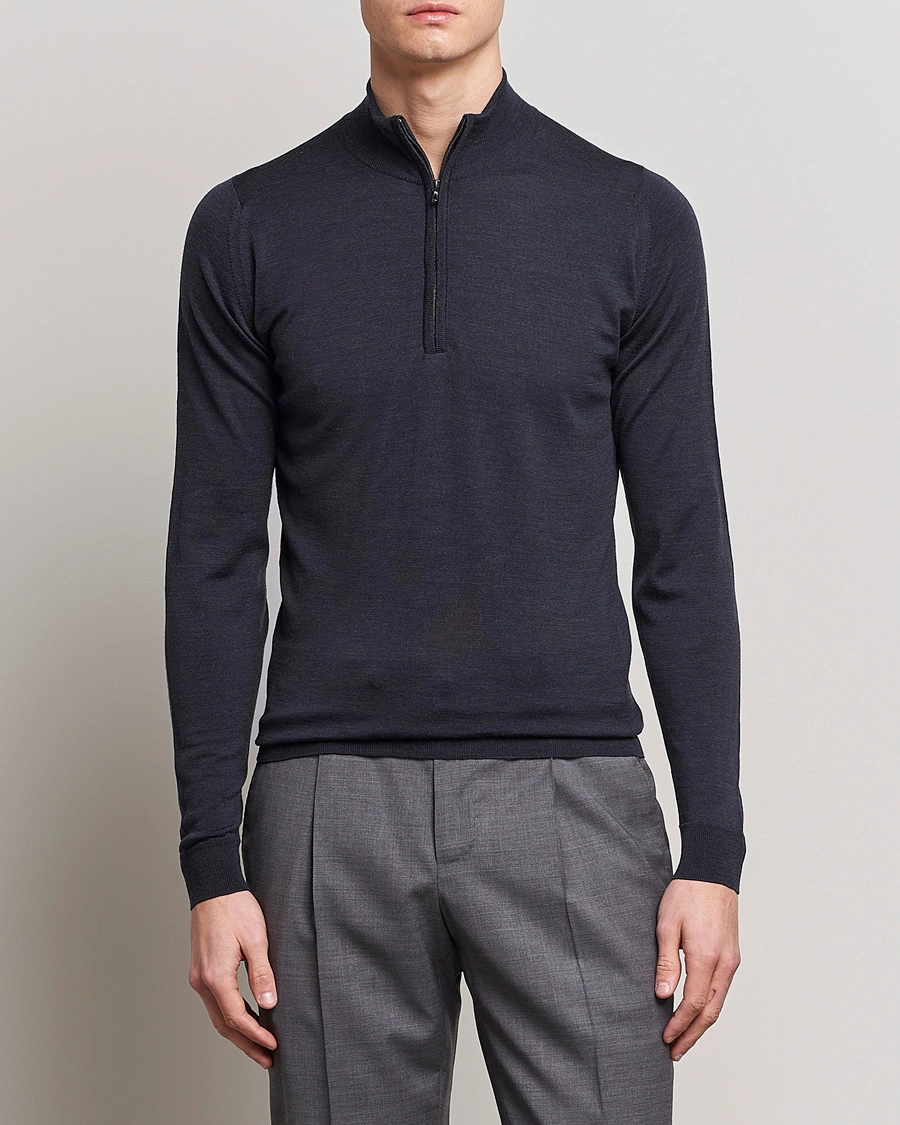 Herr | John Smedley | John Smedley | Barrow Extra Fine Merino Half Zip Hepbrun Smoke