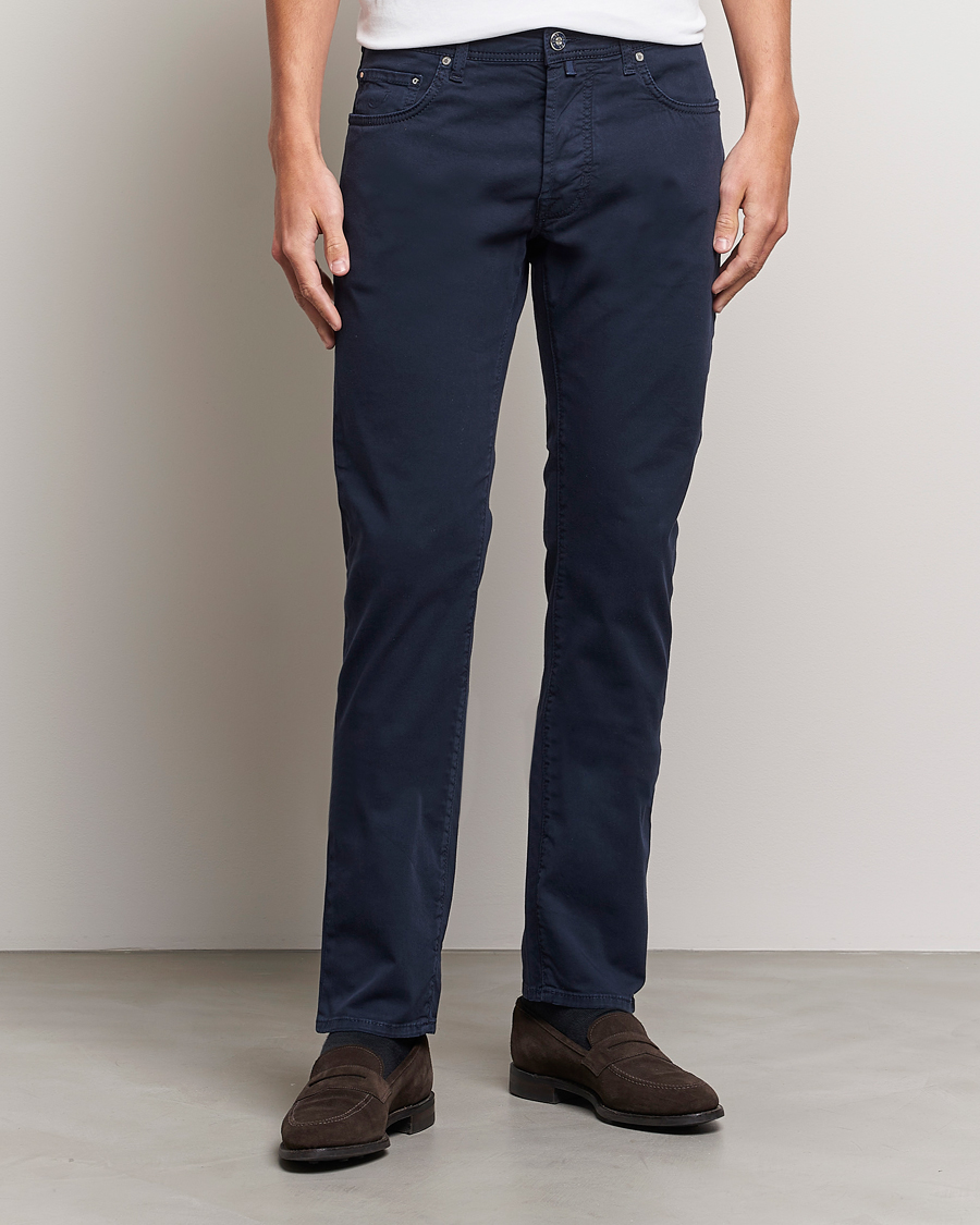 Herr | Jacob Cohën | Jacob Cohën | Bard Garment Dyed Gabardine Trousers Navy