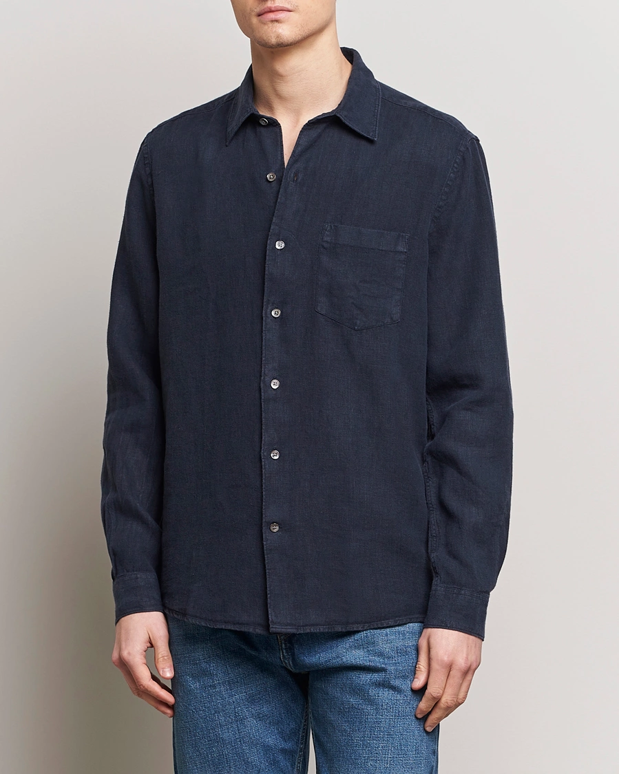 Herr | Casual | A Day\'s March | Abu Linen Shirt Navy