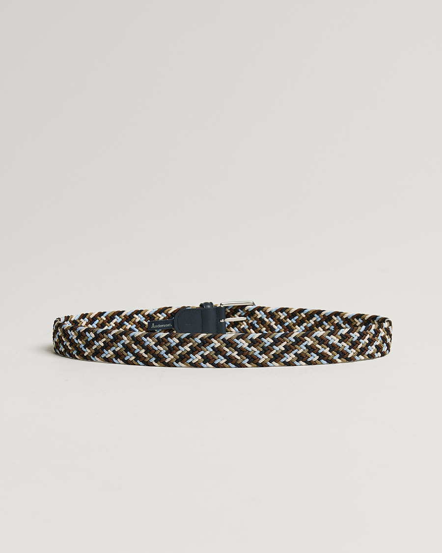 Herr | Anderson's | Anderson\'s | Stretch Woven 3,5 cm Belt Navy/Green/Brown