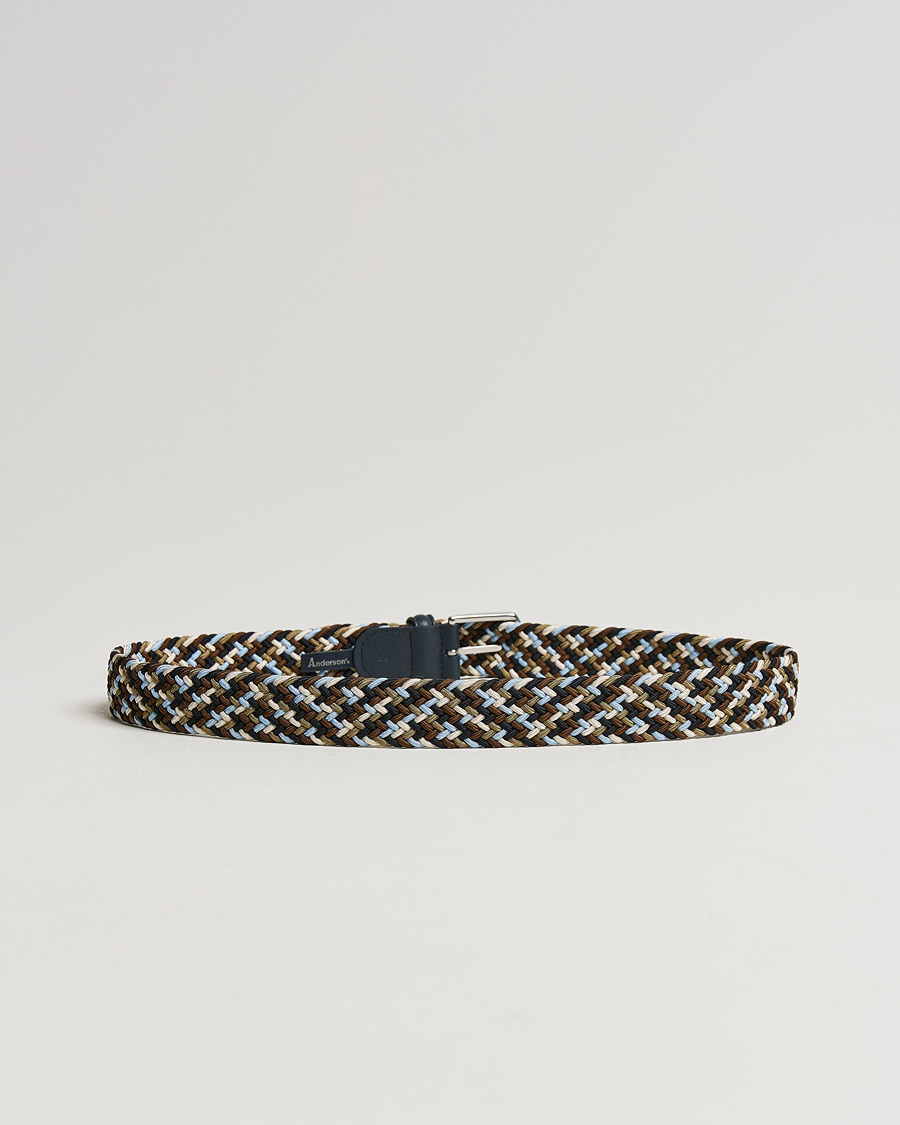 Herr | Bälten | Anderson\'s | Stretch Woven 3,5 cm Belt Navy/Green/Brown