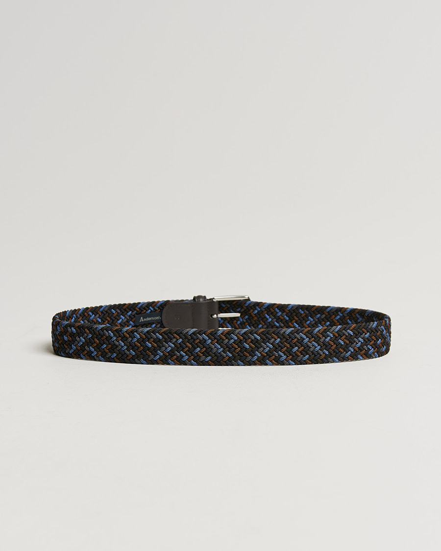 Herr | Anderson's | Anderson\'s | Stretch Woven 3,5 cm Belt Navy/Brown