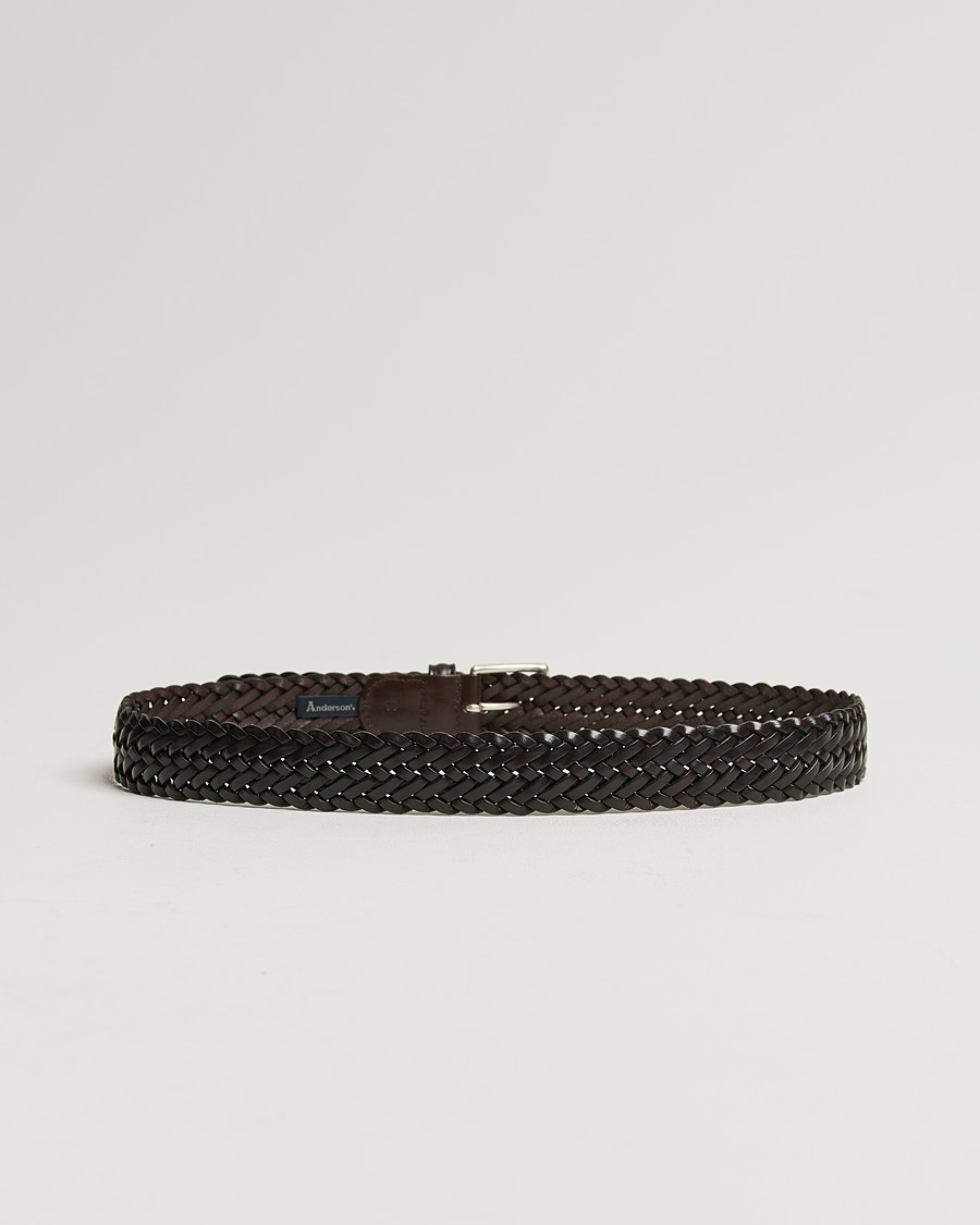 Herr | Anderson's | Anderson\'s | Woven Leather 3,5 cm Belt Dark Brown