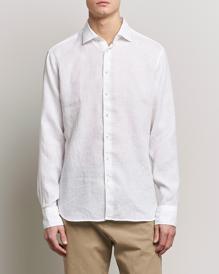 Herr | Linneskjortor | Stenströms | Fitted Body Cut Away Linen Shirt White