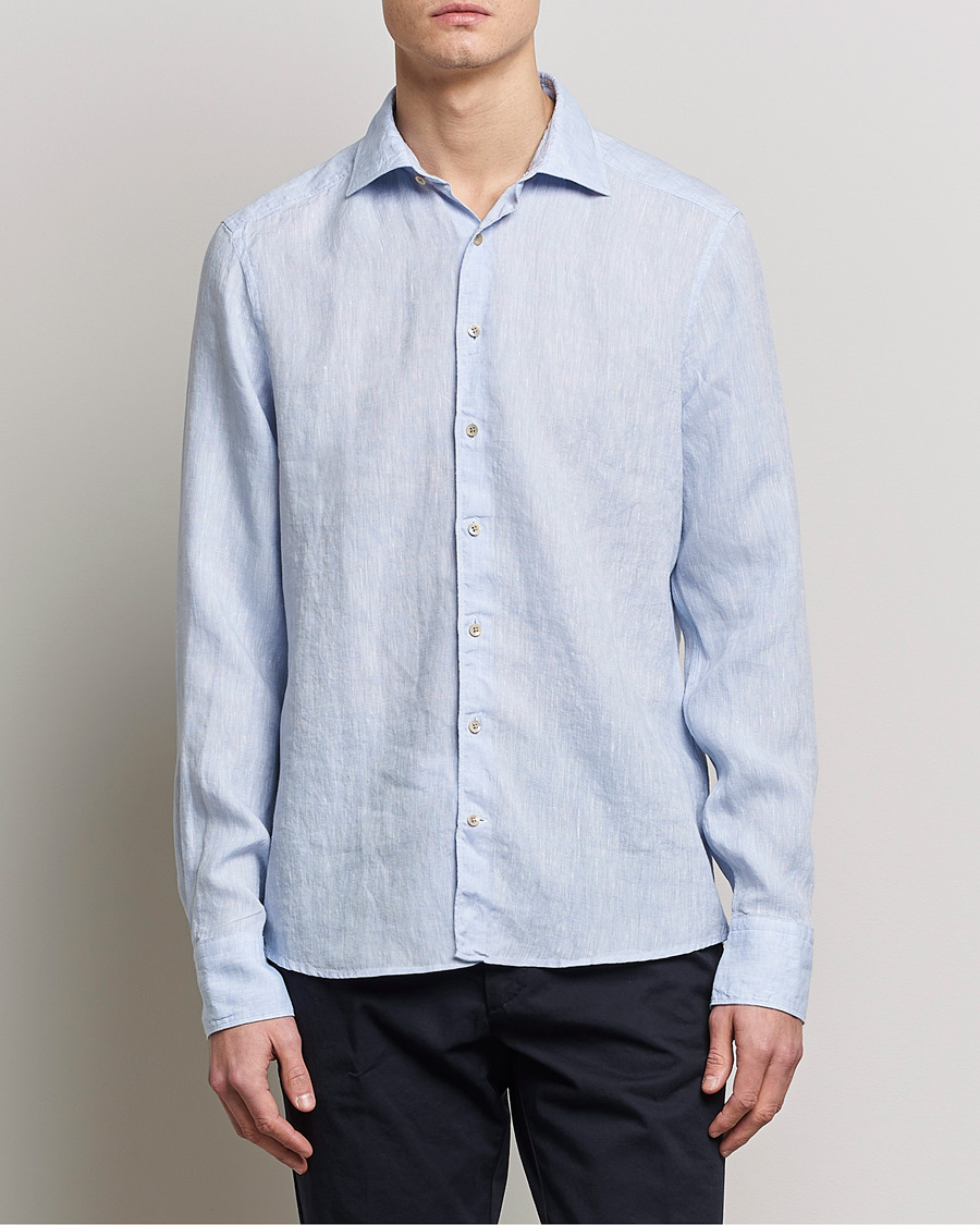 Herr | Kläder | Stenströms | Slimline Cut Away Linen Shirt Light Blue