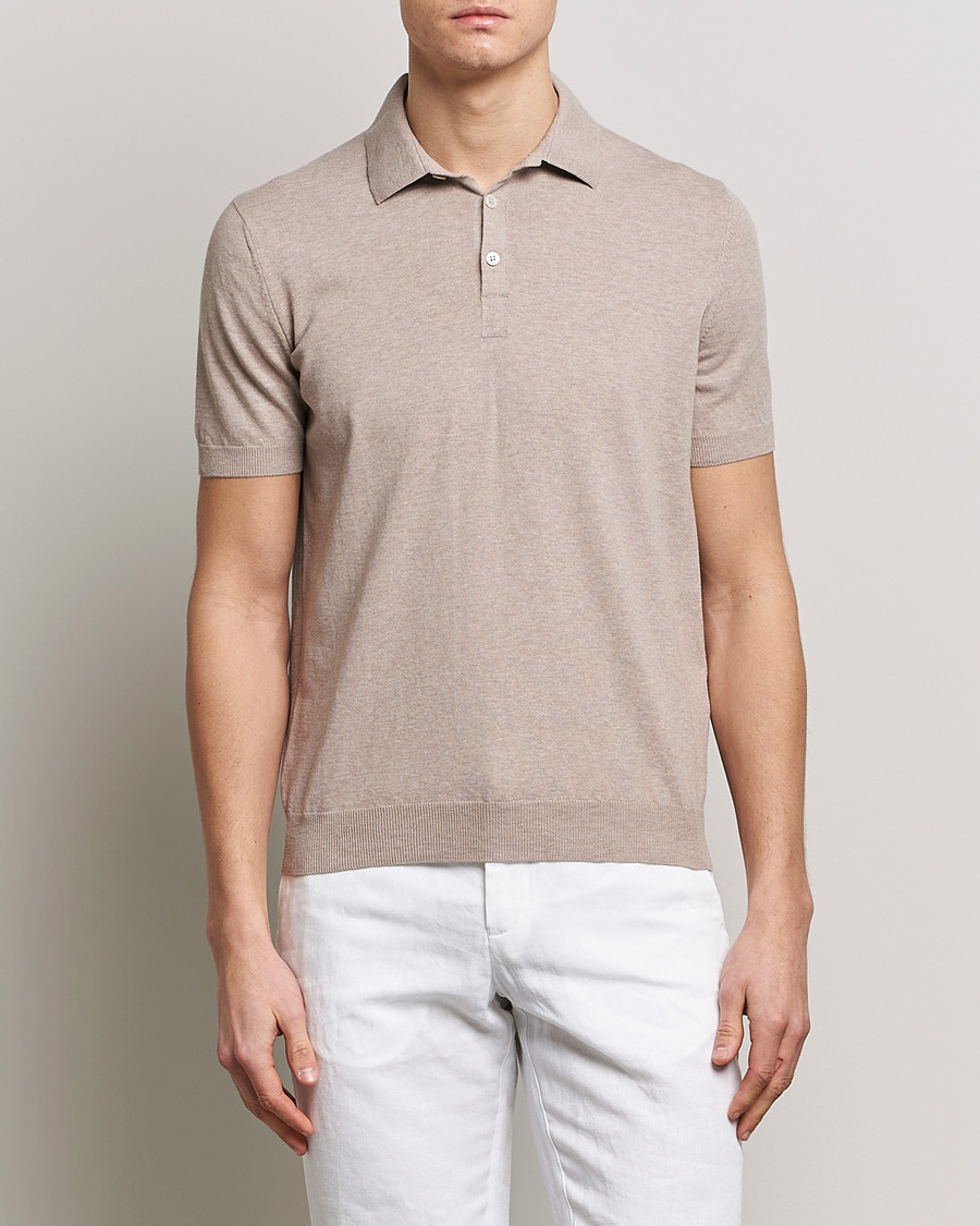 Herr | Gran Sasso | Gran Sasso | Cotton Knitted Polo Beige Melange