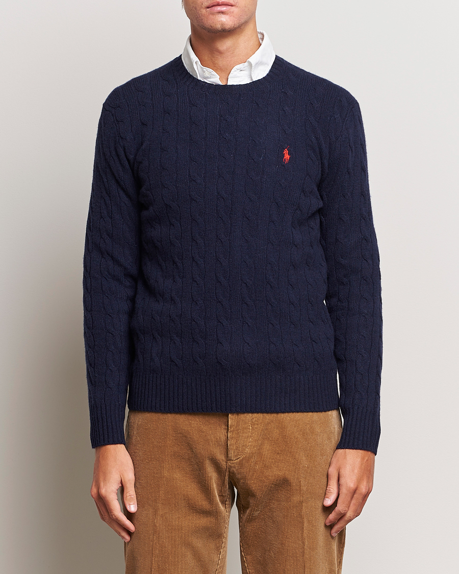 Herr | Stickade tröjor | Polo Ralph Lauren | Wool/Cashmere Cable Crew Neck Pullover Hunter Navy