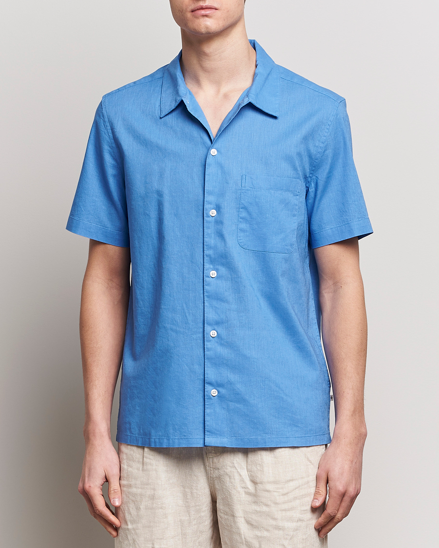 Herr |  | Samsøe Samsøe | Avan Linen/Cotton Short Sleeve Shirt Super Sonic