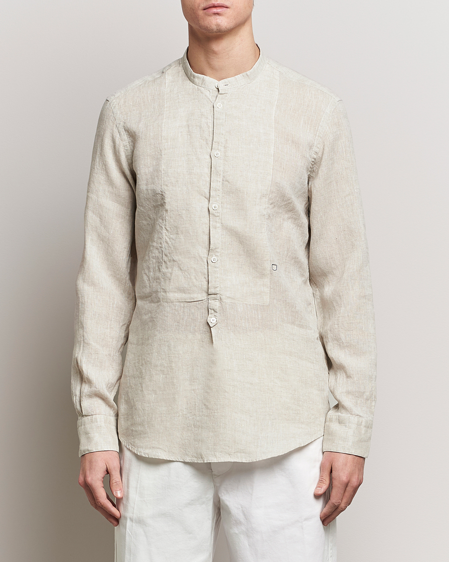 Herr | Skjortor | Massimo Alba | Kos Grandad Collar Linen Shirt Light Beige