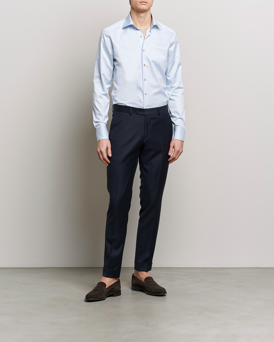 Herr | Studentkostym | Stenströms | Slimline Multi Stripe Contrast Cut Away Shirt Light Blue