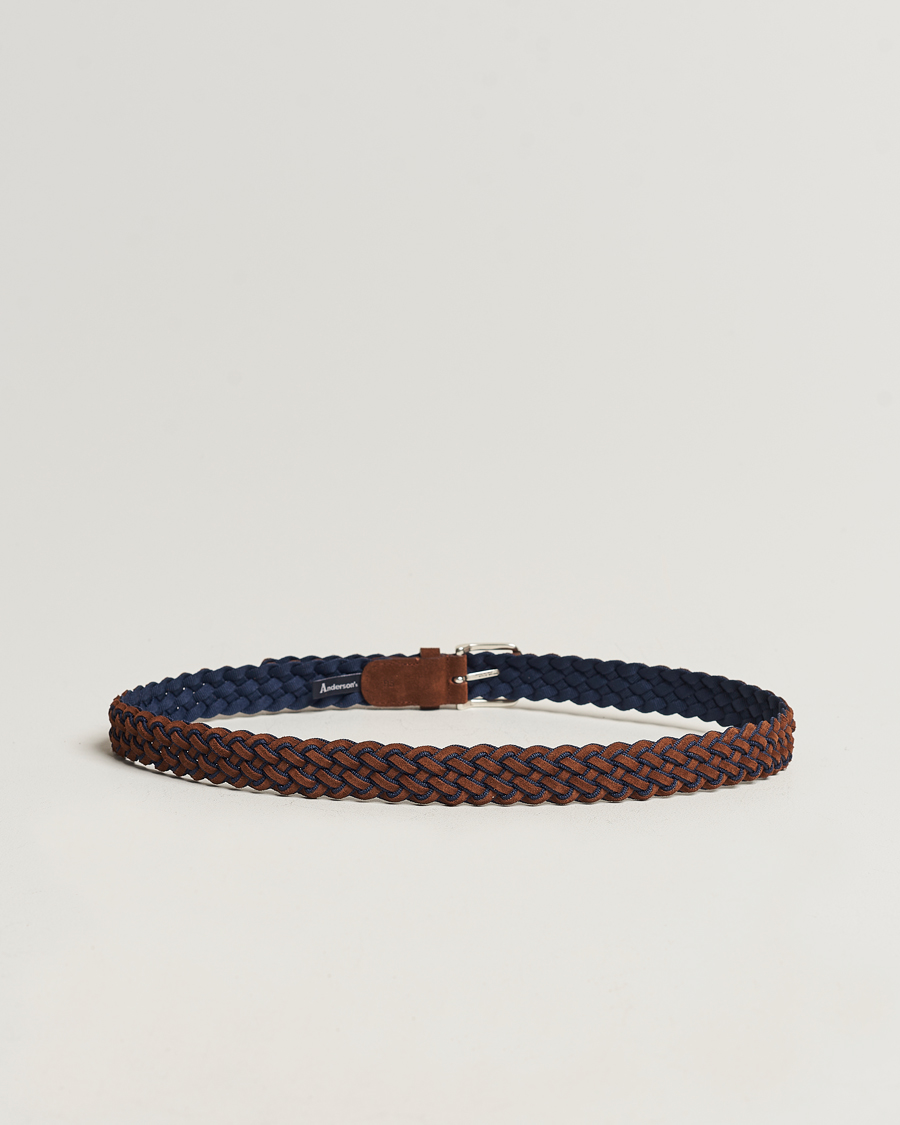 Herr | Anderson's | Anderson\'s | Woven Suede Mix Belt 3 cm Brown/Blue