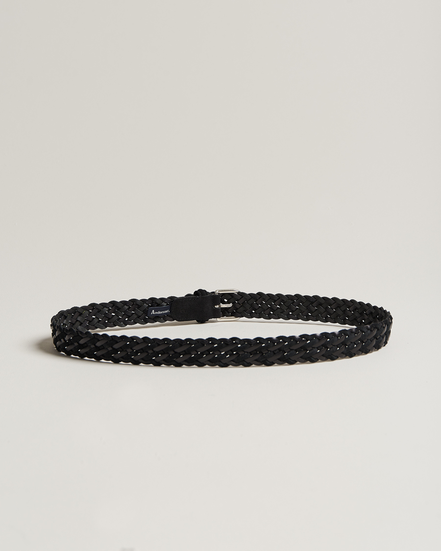 Herr | Flätade bälten | Anderson\'s | Woven Suede/Leather Belt 3 cm Black