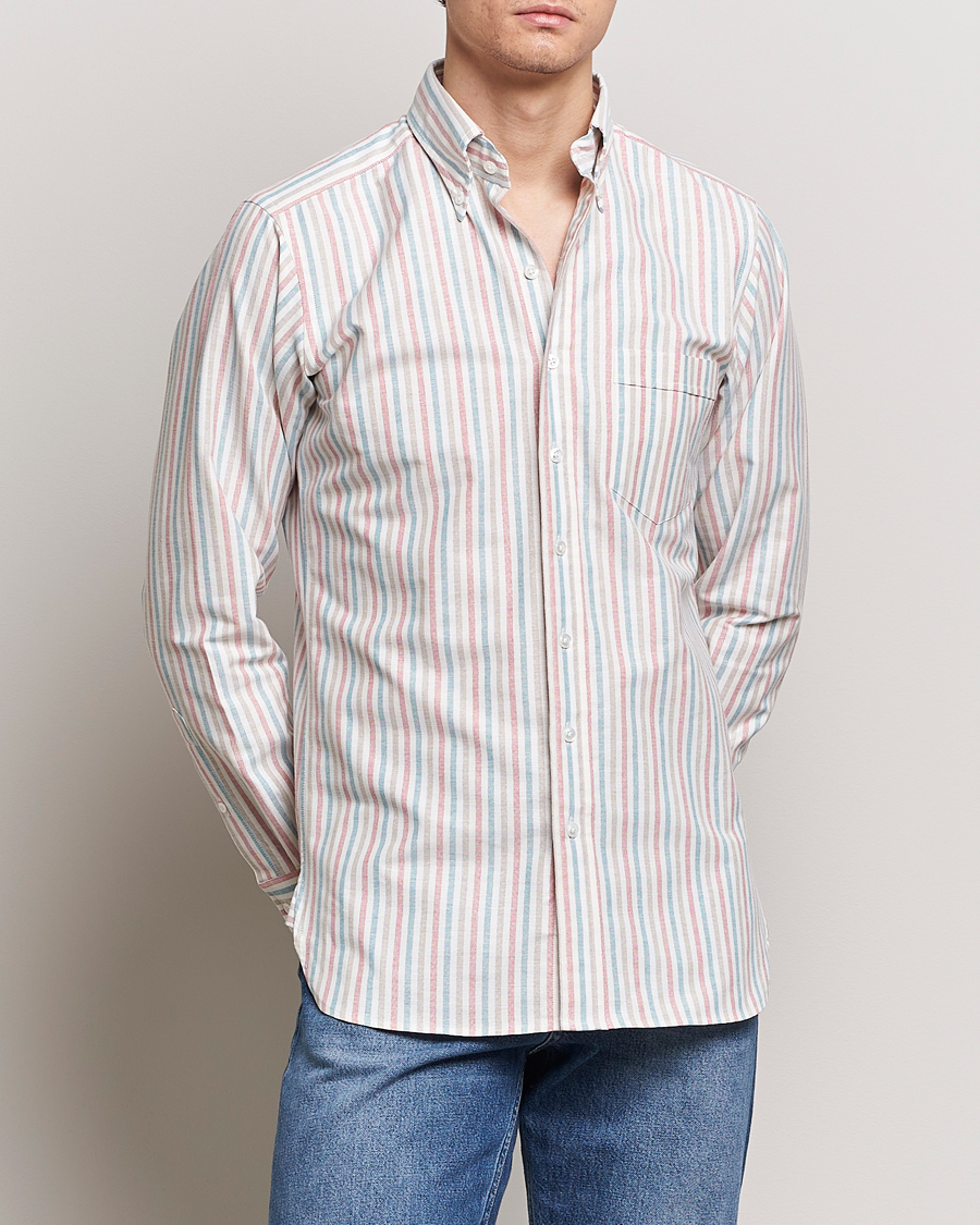 Herr | Oxfordskjortor | Drake\'s | Thin Tripple Stripe Oxford Shirt White
