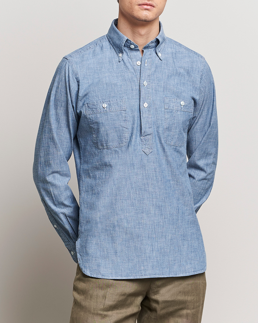 Herr | Kläder | Drake\'s | Chambray Popover Work Shirt Blue