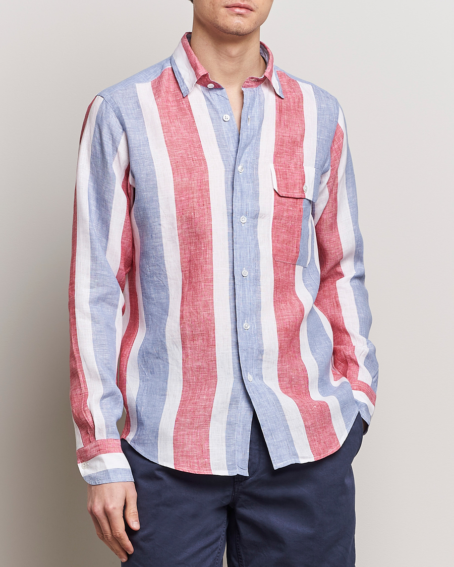 Herr | Kläder | Drake\'s | Thick Stripe Linen Shirt Red/Blue