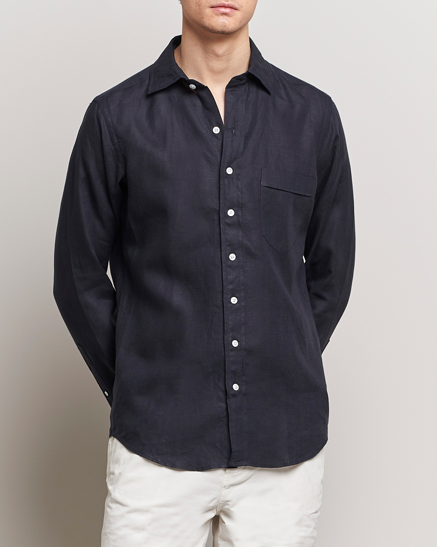Herr | Kläder | Drake\'s | Linen Summer Shirt Navy
