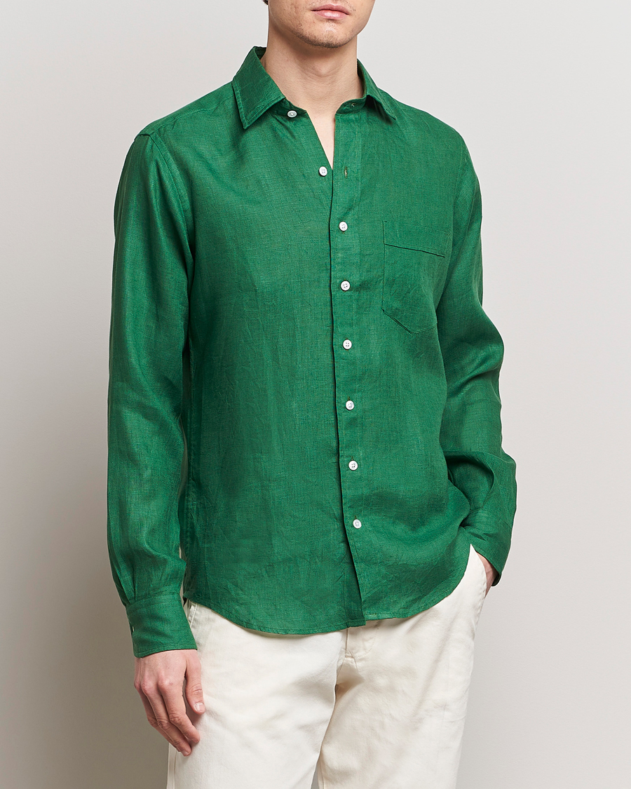 Herr | Kläder | Drake\'s | Linen Summer Shirt Green