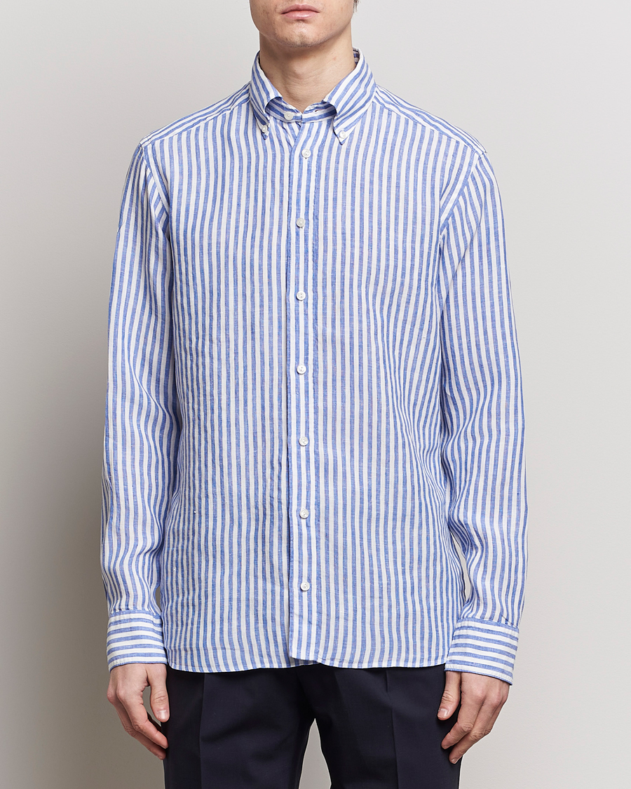 Herr | Kläder | Eton | Slim Fit Striped Linen Shirt Blue/White