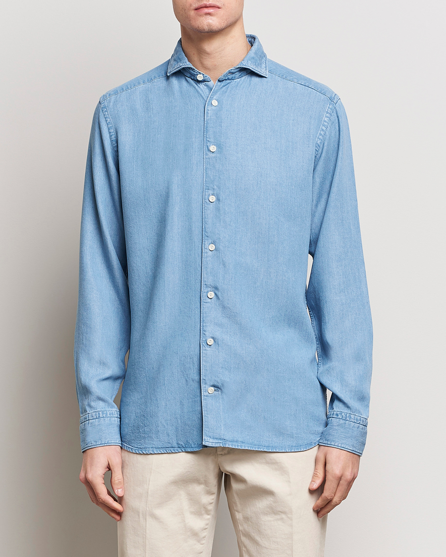 Herr | Kläder | Eton | Slim Fit Denim Tencel Shirt Blue