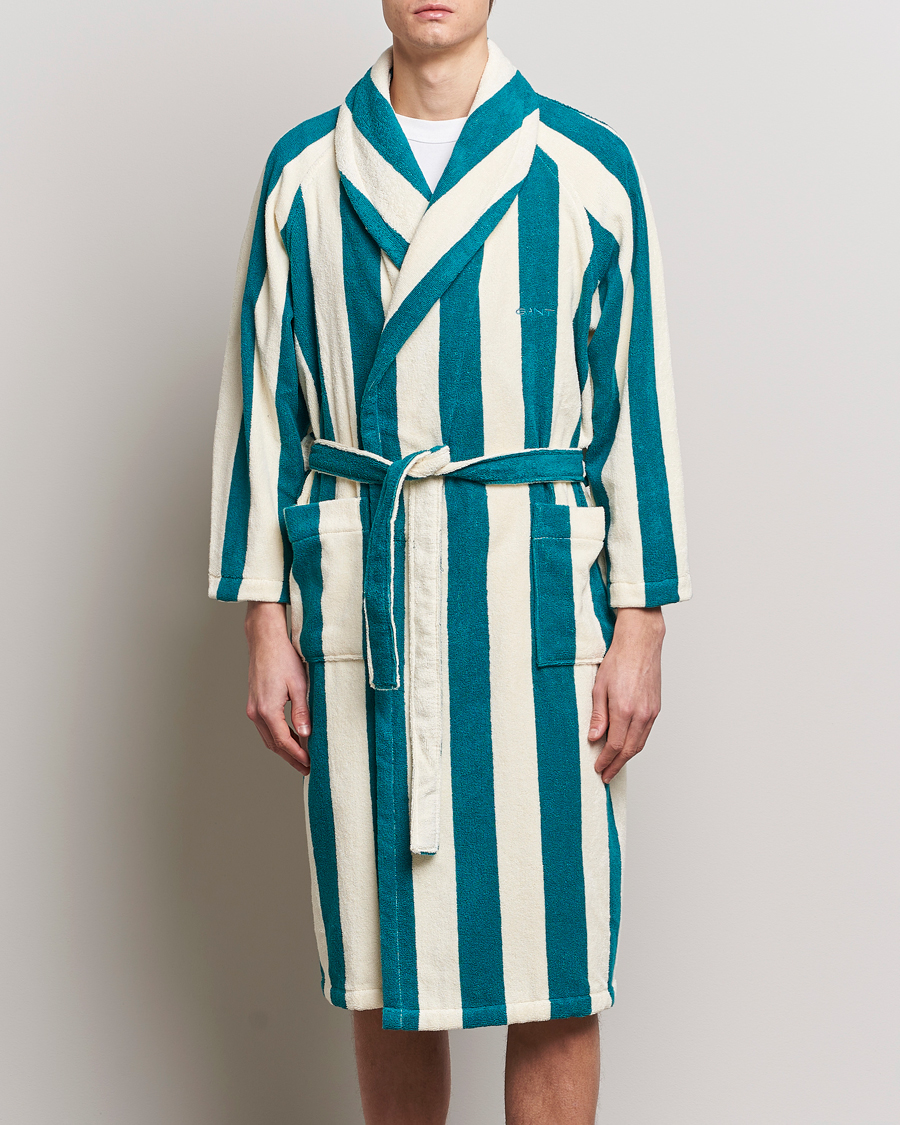 Herr | Kläder | GANT | Striped Robe Ocean Turquoise/White