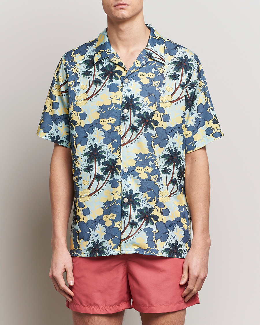 Herr | Paul Smith | PS Paul Smith | Prined Flower Resort Short Sleeve Shirt Blue