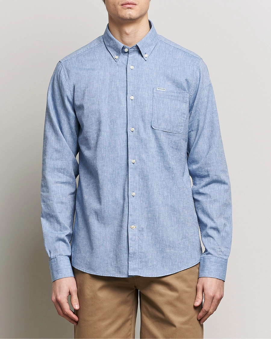 Herr | Linneskjortor | Barbour Lifestyle | Nelson Linen/Cotton Button Down Shirt Blue